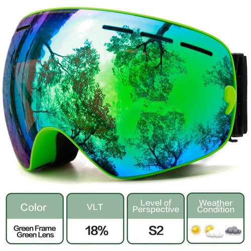 Green Frame Green Lens Snow Goggles