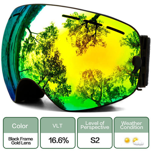 Black Frame Gold Lens Snow Goggles