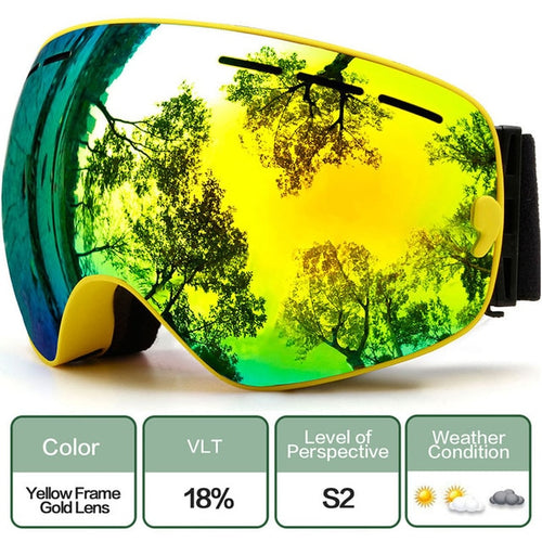 Yellow Frame Gold Lens Snow Goggles