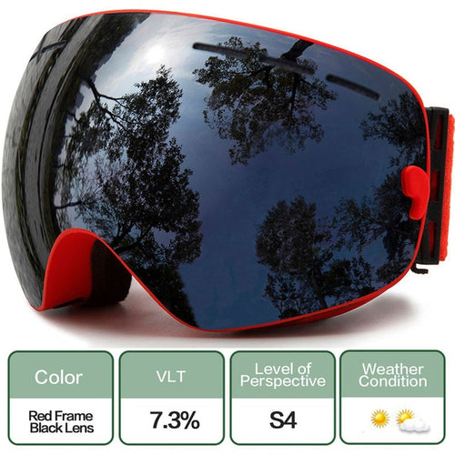 Red Frame Black Lens Snow Goggles